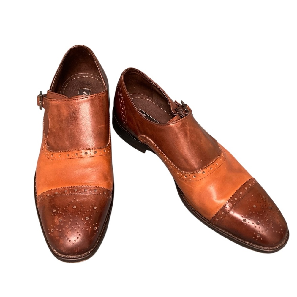 Men’s dress shoes size 9.5. Side buckle. Two tone brown leather. Marco Vitorio.